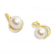 Arany Hagyományos Kapcsos Tenyésztett Gyöngyös Fülbevaló AU 88772
