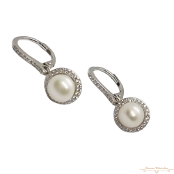 Ezüst Tenyésztett Gyöngyös Hagyományos Kapcsos Fülbevaló AGM 136862