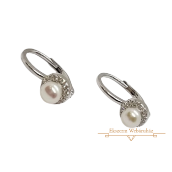 Ezüst Tenyésztett Gyöngyös Hagyományos Kapcsos Fülbevaló EE 127814
