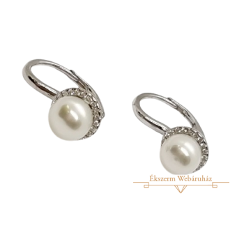 Ezüst Tenyésztett Gyöngyös Hagyományos Kapcsos Fülbevaló VE 118791