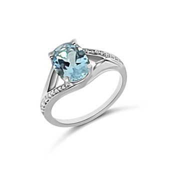 Fehérarany Briliáns és  Topáz Köves Gyűrű (méret:53) AU 96743